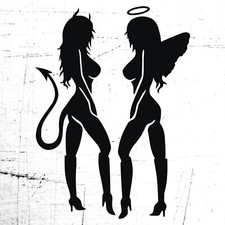 L094 Kit 1 adesivo per Camion - portiera Angioletto e Diavoletto donna sexi hard