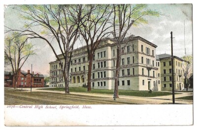 Springfield Massachusetts c1905 Central High School Building, glitter, undivided