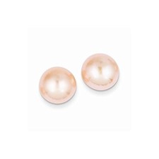 14k 10-11mm Pink Button FW Cultured Pearl Stud Post Earrings
