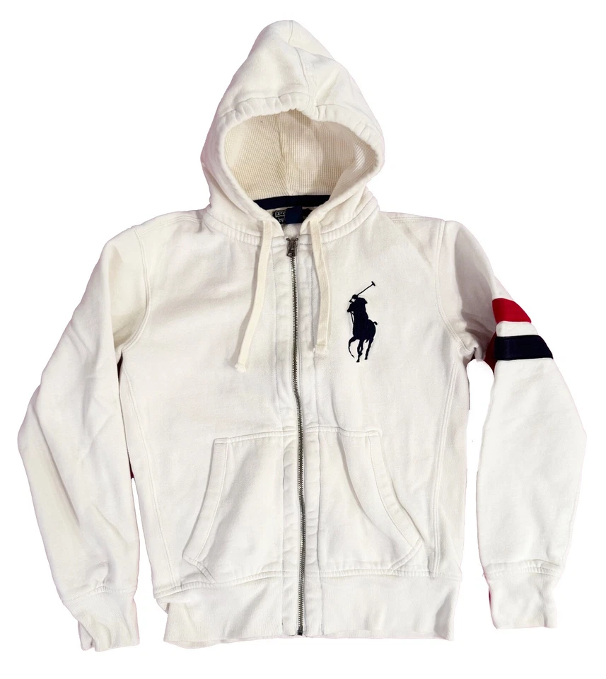 $250 Polo Ralph Lauren Hombres Big Pony Sudadera con Capucha Cremallera Sudadera Blanca Roja Pequeña