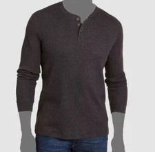 Club Room Men's BLUE Long Sleeve Thermal Henley T-Shirt Size L