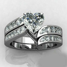 Heart Shaped 2 CT CZ Beautiful Engagement Wedding Ring Set 14k White Gold Finish