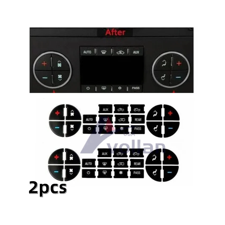 2X Black GMC Buick CHEVROLET Tahoe Yukon AC Climate Control Dash Button Decals - Image 2 of 4