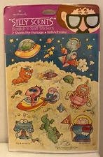 VINTAGE HALLMARK SILLY SCENTS SCRATCH N SNIFF STICKERS ALIENS SPACE NOS 1983