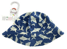 Kids Bucket Hat Shark Print Kids Organic Reversible Blue Fruji Ross