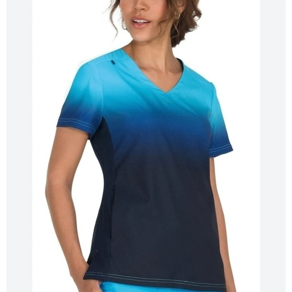 Koi Lite Womens Reform Scrub Top Size XXS V-Neck Ombre Slim Fit Pockets. - Image 2 of 4