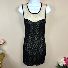 M Blanc Beige Black Lace Bodycon Dress Sleeveless Stretch Event Party Cocktail