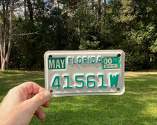 Florida Motorcycle License Plate tag 41561W / 1990's Expired 3 yrs