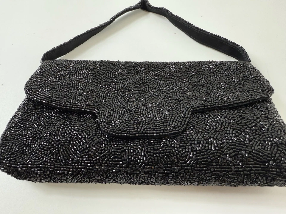 Bolso de mano vintage Bloomingdale’s con cuentas a mano negro nuevo Foto 2 de 4