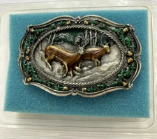 Bergamot Brass Works Deer Belt Buckle Enameled 1988 3 inch