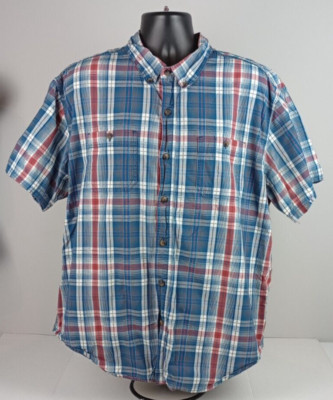 CE Schmidt Workwear Mens Size 2XL Red White Blue Plaid Short Sleeve Button Shirt