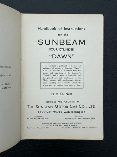 1934 Sunbeam Motor Car Dawn Automobile Owners Handbook Instructions Manual - Picture 4 of 5