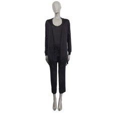 61644 auth EMILIO PUCCI black viscose LACE HEM LONG Twinset Cardigan Sweater S