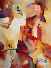 Abstract Tile Backsplash Warren Cullar Leaf Art Ceramic Mural WC167