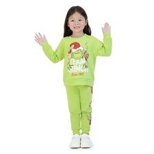 Dr. Seuss The Grinch Team Toddler Green Printed Sweatshirt Jogger Set Sz 2T NEW