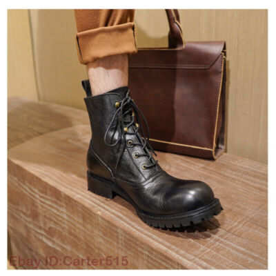 American Retro Boots Men's High Top Leather Boots Handmade Motorcycle Work Boots