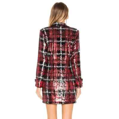 Revolve NBD Liz Sequin Red & Black Plaid Blazer Dress $348 Small | eBay