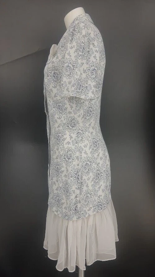 Vestido Floral Joven Eduardiano Doble Pecho Para Mujer S Dobladillo Volante Transparente De Colección    Foto 4 de 4