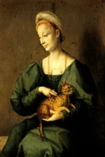WOMAN WITH A CAT FLORENCE ITALY PAINTING BY FRANCESCO UBERTINI BACCHIACCA REPRO