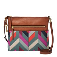 Genuine Fossil Fiona Brown Leather & Multi Colour Fabric Large Crossbody Bag Genuine Fossil Fiona Brown Leather & Multi Colour Fabric Large Crossbody Bag