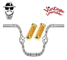Vtg Lowrider 9" Handlebar Cage Square Twisted 25.4mm Chrome, Velour Swirl Grips