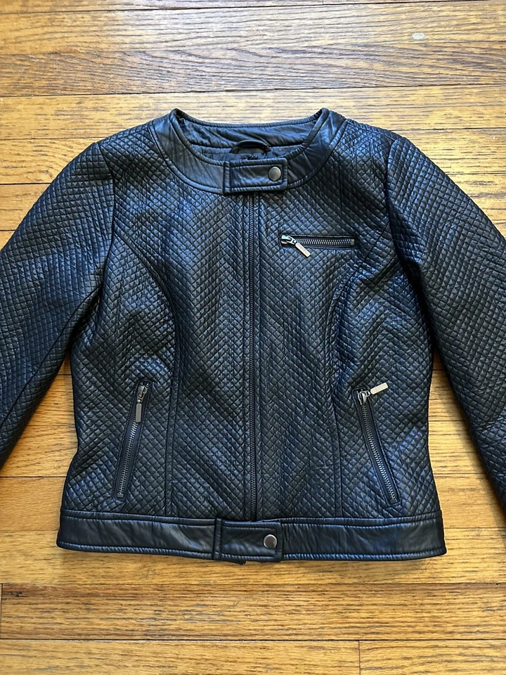 Abrigo Chaqueta Corta YOKI Mujer Negro Acolchado Imitación Cuero Motocicleta Talla S Foto 2 de 4