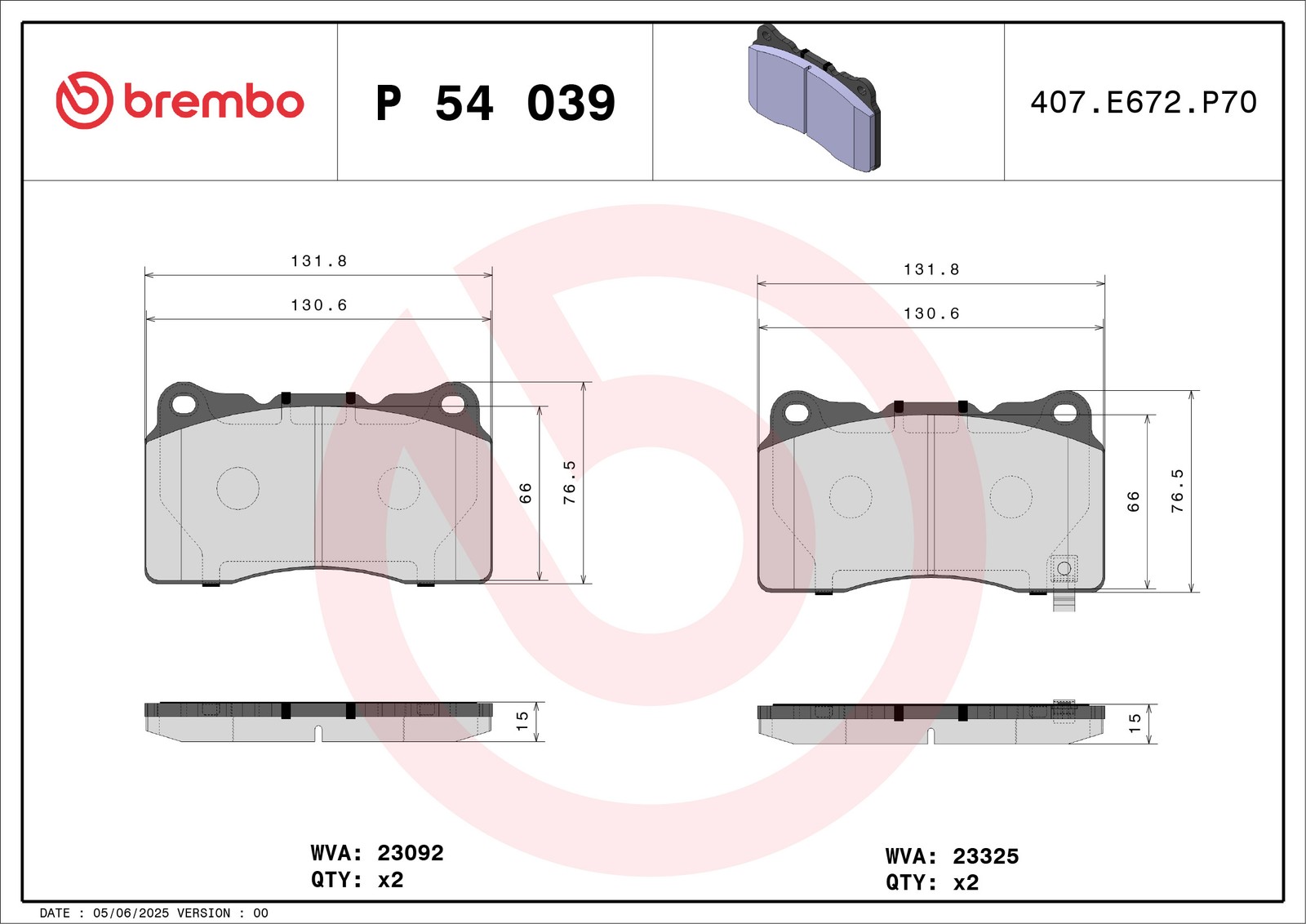 Brembo Bremsbelagsatz, Scheibenbremse P 54 039 Für Honda Mitsubishi Subaru Toyota - Bild 6