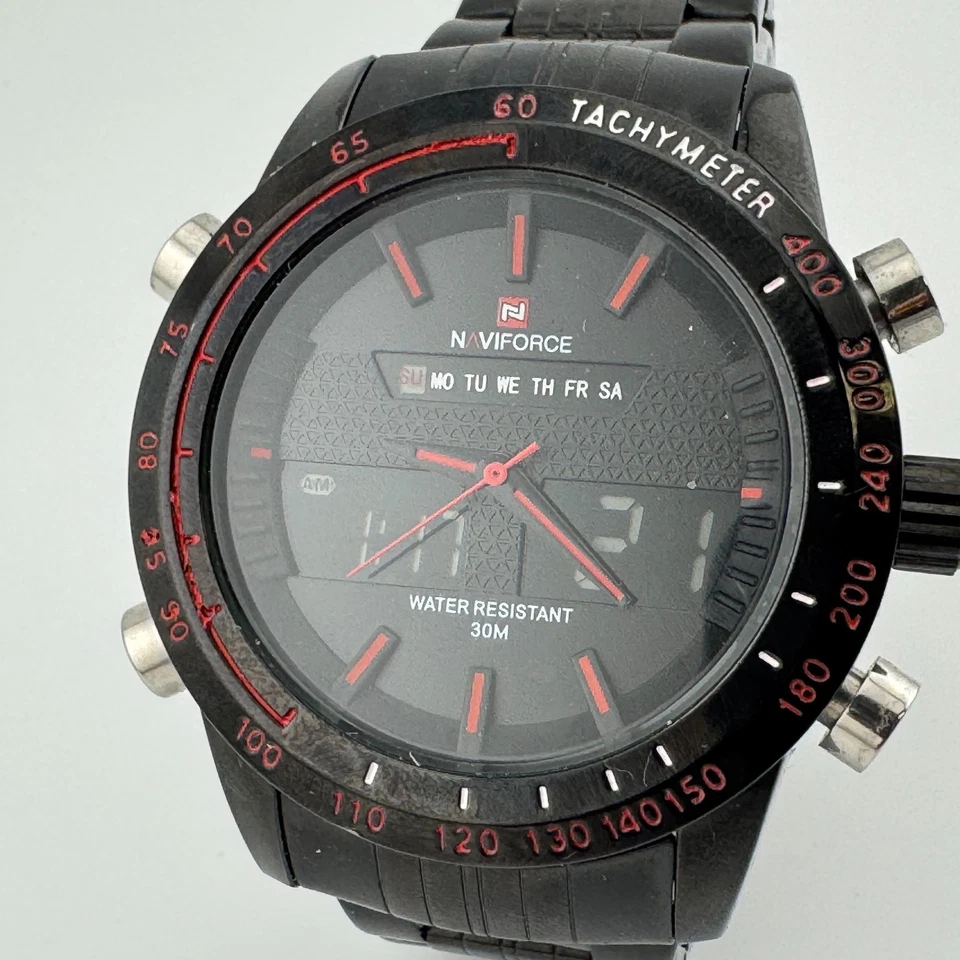 Naviforce Analog Digital Quartz Watch Men 30m Black Alarm Chrono New Battery - Image 2 of 4
