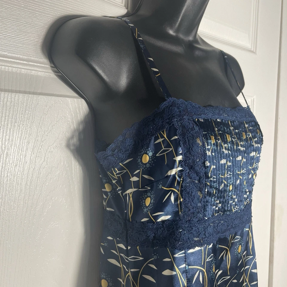 Babydoll vintage Y2K Fossil Cami mujer pequeño azul flor encaje recortado satinado Foto 2 de 4