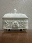 Indiana Tiara White Milk Glass Honey Bee and Hives Covered Candy Dish