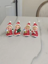 4pc Vtg Xmas BOY and BELL  GIRL PIXIE ELVES  Elf Japan Napco?