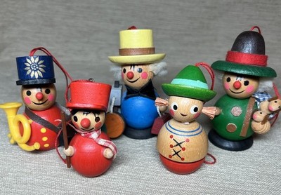 Steinbach Vintage Christmas Ornaments Lot Of 5 Villagers Handpainted Wood