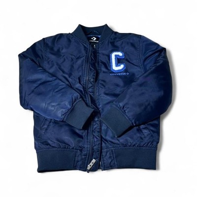 Converse Letterman Bomber Puffer Jacket Blue Logo Streetwear Youth Boys S 8-10 Y