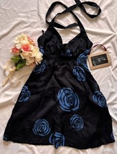 Forever Black Halter Dress With A Blue Flowers Size S Punk Style Gothic 