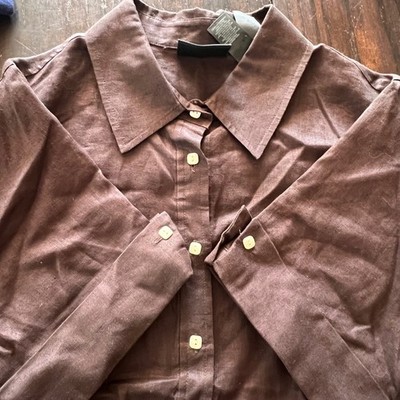 Studio by Liz Claiborne Brown 100% Linen Button Down Short Sleeve Top