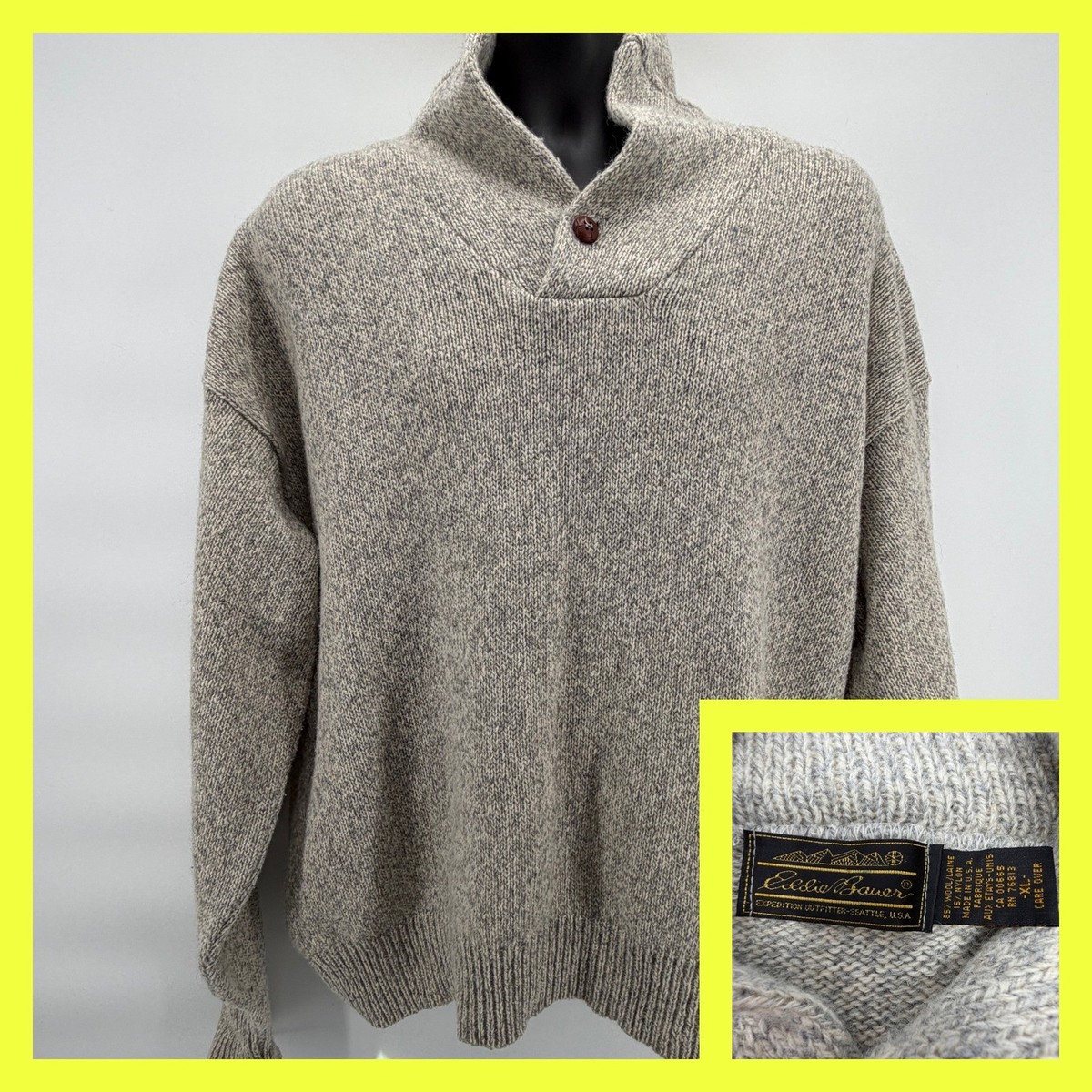 Vtg 80s Eddie Bauer Wool Blend Sweater Mens XL Made in USA Grey