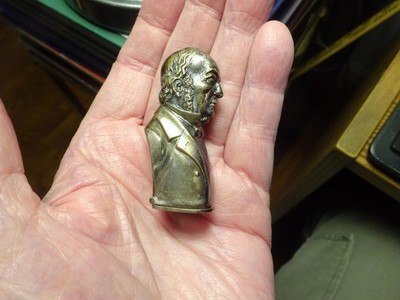 ANTIQUE FIGURAL MATCH SAFE ''William Gladstone 1809-98 UK Prime Minister 4 Times''