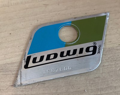 LUDWIG Blue Olive BADGE 70s 80s Vtg Pointy Corners Ser 1967800 Logo Plate Emblem