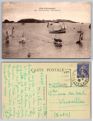 1909 St-Malo Baie Emerald Coast France Vintage Postcard Boats Cézembre Island