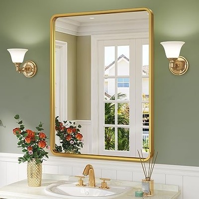 Brightify Gold Bathroom Mirror 24x36 Inch Rectangular Framed Mirror - Gold