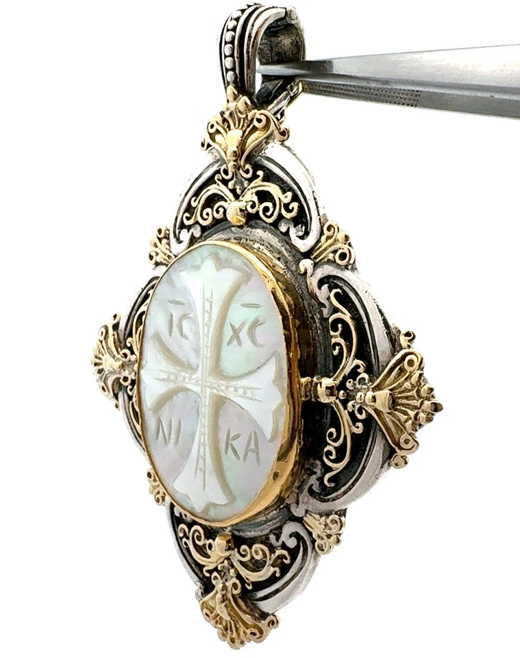 Colgante Cruz Madreperla Oro 18k Plata de Ley 925 Diseñador Konstantino Foto 2 de 4