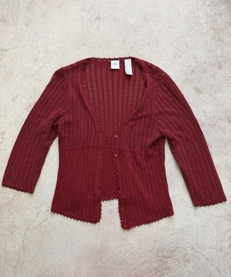 Women s Emma James Dark Red Open Knit Cardigan Size XL