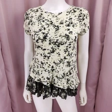 Simply Vera Wang Petite Women's Abstract Pleated Short Sleeve Blouse Top PS