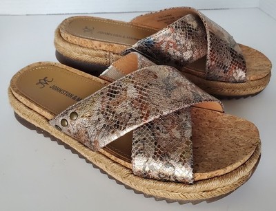 Johnston & Murphy Michelle Rose Mosaic Metallic Cross Strap Slide Sandal Size 8