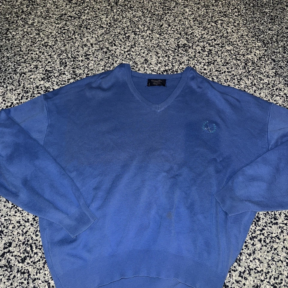 Suéter de Golf Christian Dior Vintage L Azul Algodón Suéter Hecho en EE. UU. MANCHA Foto 2 de 4