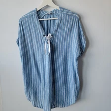 Rails womens Jeri St. Germain Stripe Lace-Up Top size L Double V-neck lace-up