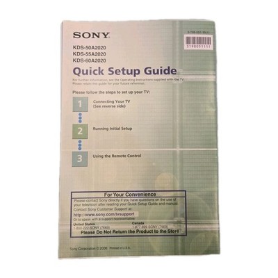 Sony KDS-50A2020, KDS-55A2020, KDS-60A2020 TV Quick Setup Guide 2006