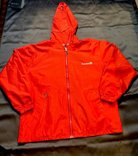 Timberland Men’s M Red Hooded Windbreaker Jacket Full Zip Snap Logo