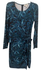 Halston Dress Women’s Small Faux Wrap Green Blue Geometric Artsy Bohemian NWT