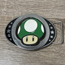 2012 Nintendo Super Mario Spinning Mushroom Belt Buckle 1-Up Green Super Red